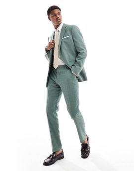 Selected Selected linen mix slim fit suit pants in green