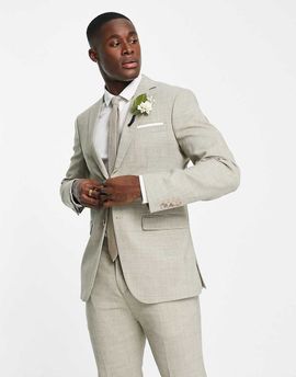 Selected Selected linen suit jacket in beige-Neutral