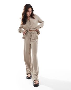 Selected Selected linen touch wide leg pants in beige-Neutral