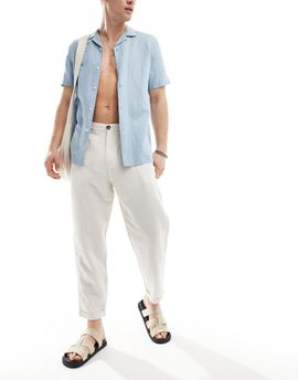 Selected Selected loose fit cropped linen mix pants in beige-Neutral