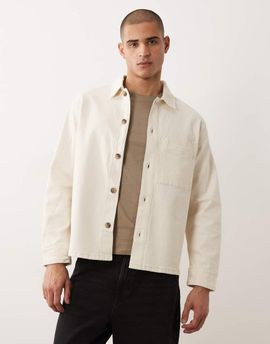 Selected Selected overshirt jacket in ecru-White