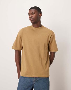 Selected Selected oversized heavy weight T-shirt in beige-Green