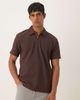 Selected Selected plisse half zip polo in brown - 1