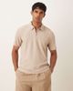 Selected Selected plisse half zip polo in tan-Neutral - 1