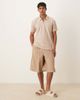 Selected Selected plisse half zip polo in tan-Neutral - 2