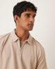 Selected Selected plisse half zip polo in tan-Neutral - 4