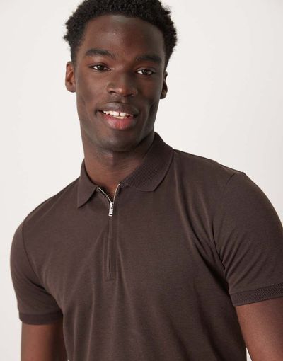 Selected Selected polo shirt with half zip in brown