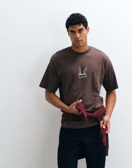 Selected Selected relaxed fit T-shirt with cream coffee club print in brown