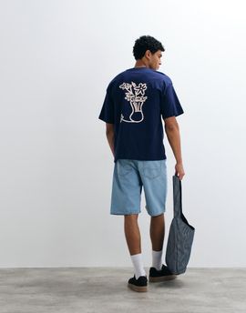 Selected Selected relaxed fit T-shirt with pink abstract vase backprint in navy