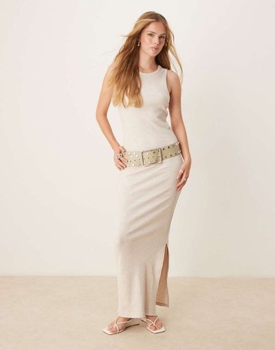 Selected Selected ribbed long dress in light beige-Neutral