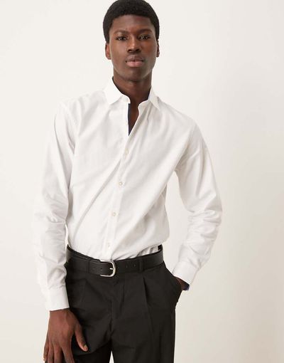 Selected Selected slim fit easy iron cotton dress shirt in white