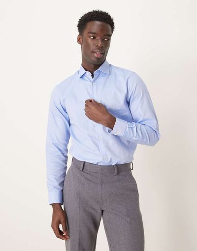Selected Selected slim fit easy iron smart shirt in light blue