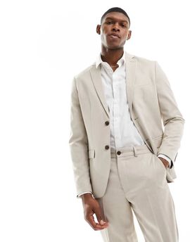 Selected Selected slim fit suit jacket in beige-Neutral