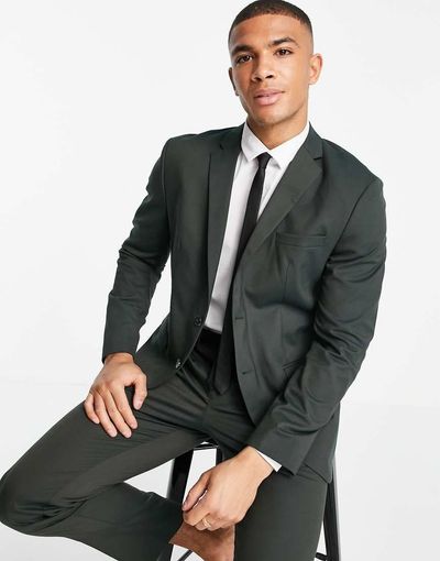 Selected Selected slim fit suit jacket in green