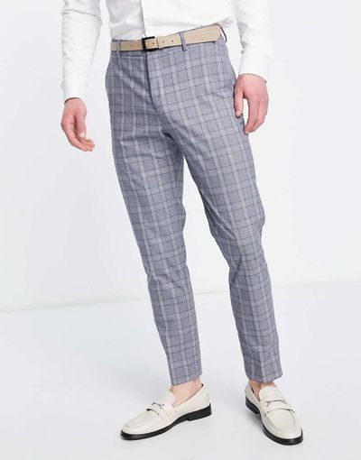 Selected Selected slim fit suit pants in blue plaid