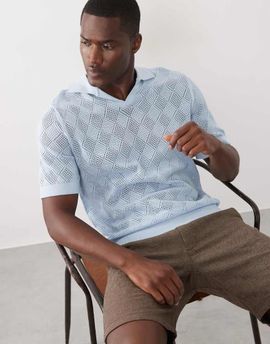 Selected Selected split neck knit polo in light blue
