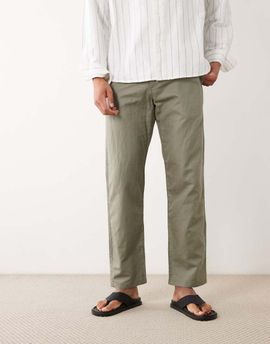 Selected Selected straight linen blend pants in khaki-Green
