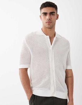 Selected Selected textured knit short sleeve shirt in white