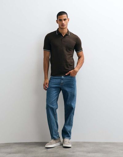 Selected Selected tipped collar short sleeve polo shirt in brown