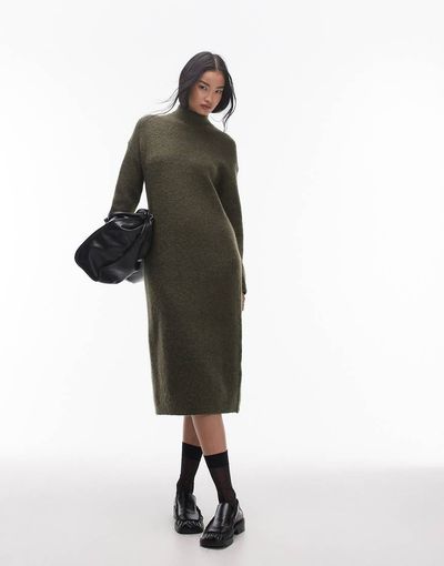 Selected Selected turtle neck knit dress in green