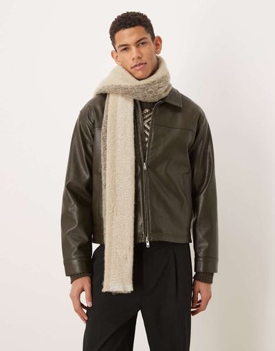 Selected Selected wool blend scarf with stripes in cream and brown-Multi