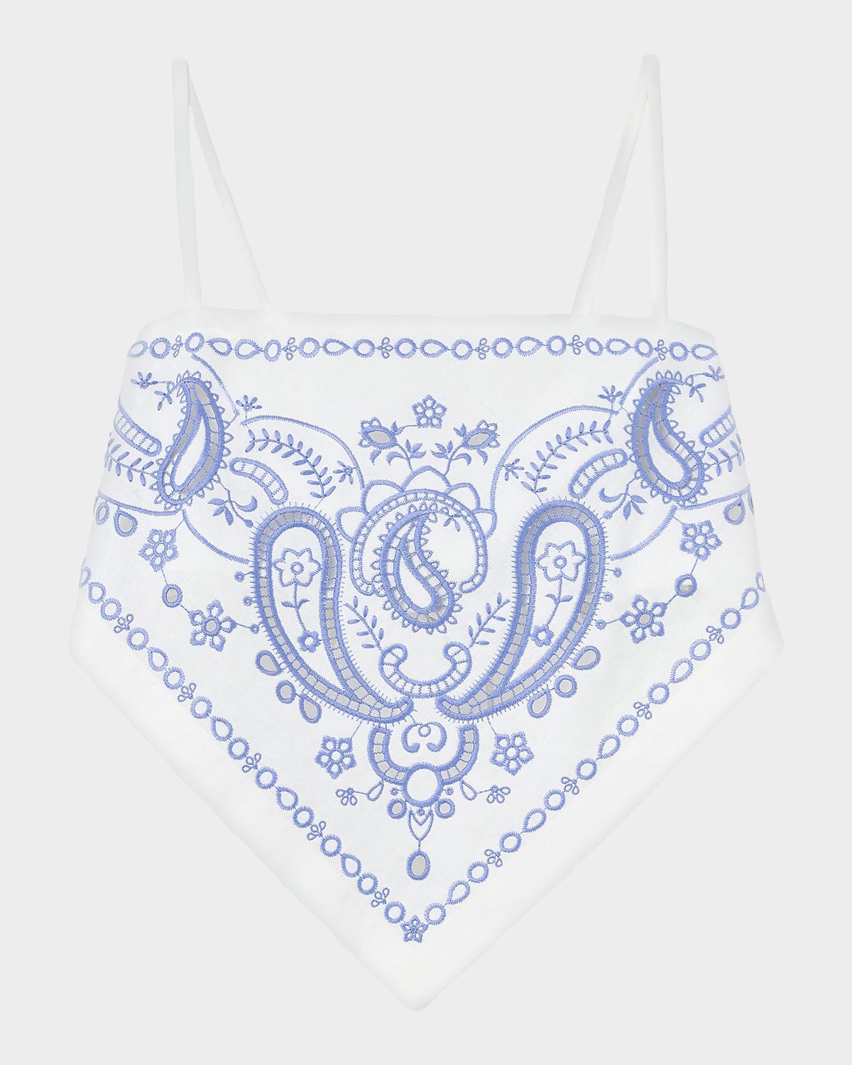 Self-Portrait Bandana Embroidered Linen-Cotton Crop Top