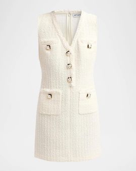 Self-Portrait Bouclé V-Neck Shift Mini Dress