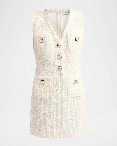 Self-Portrait Bouclé V-Neck Shift Mini Dress