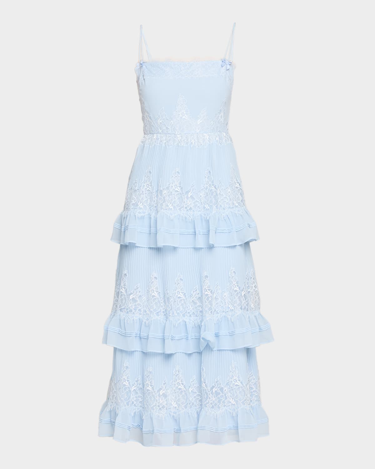 Self-Portrait Chiffon Lace Tiered Midi Dress