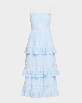 Self-Portrait Chiffon Lace Tiered Midi Dress