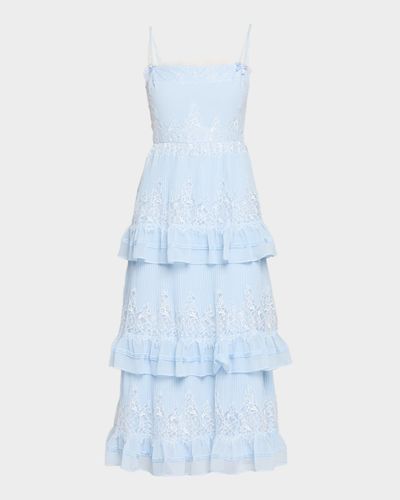 Self-Portrait Chiffon Lace Tiered Midi Dress