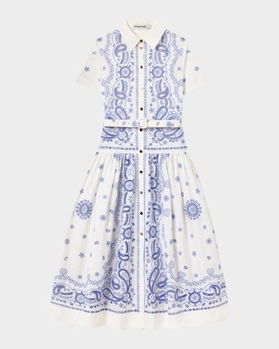 Self-Portrait Embroidered Cotton Belted Midi Dress