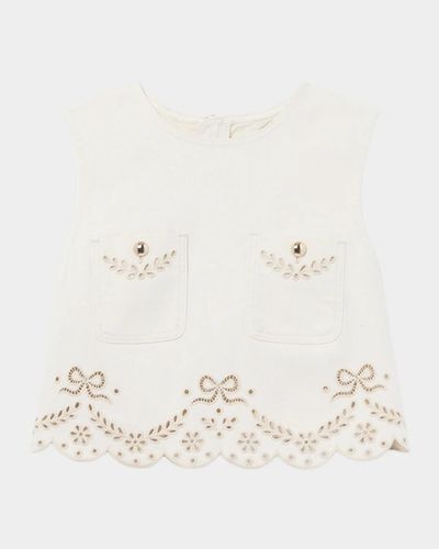 Self-Portrait Embroidered Denim Sleeveless Top