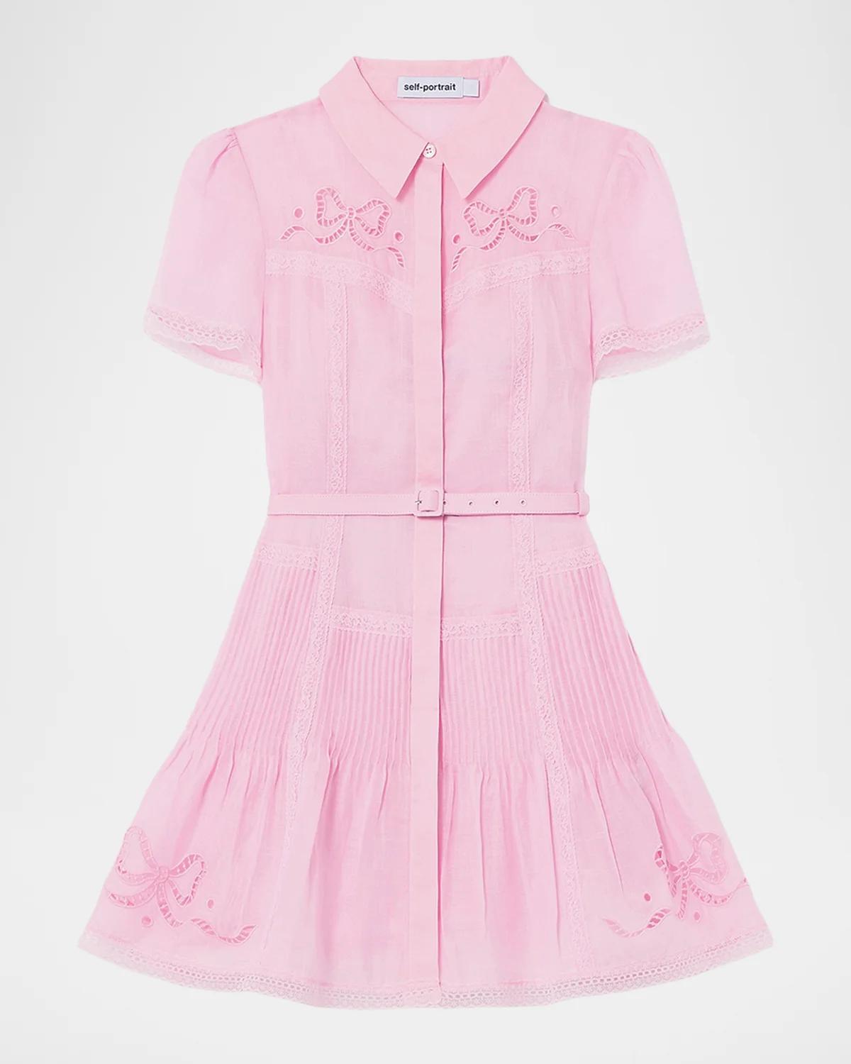 Self-Portrait Embroidered Mini Shirtdress