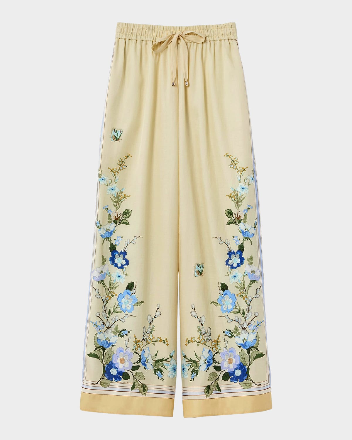 Self-Portrait Floral Organza Wide-Leg Drawstring Pants