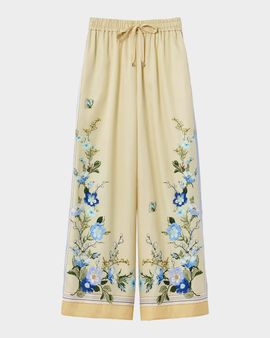 Self-Portrait Floral Organza Wide-Leg Drawstring Pants