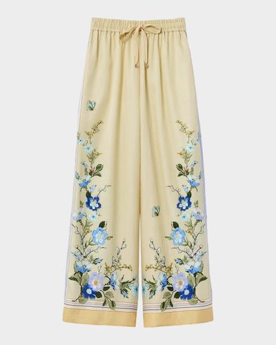 Self-Portrait Floral Organza Wide-Leg Drawstring Pants