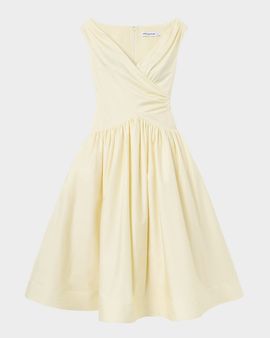 Self-Portrait Gathered Cotton Midi Dress