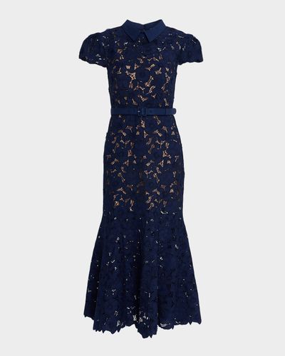 Self-Portrait Guipure Lace Belted Midi Dress