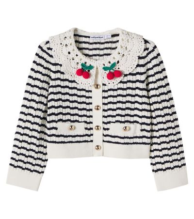 Self-Portrait Kids Self-Portrait Kids Appliqué cable-knit striped cardigan