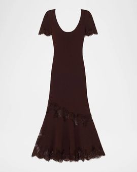 Self-Portrait Lace-Trim Rib-Knit Midi Dress