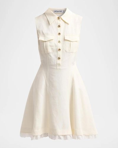 Self-Portrait Linen Sleeveless Mini Shirtdress