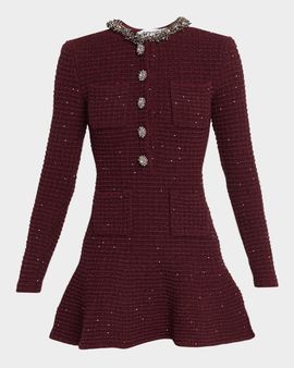 Self-Portrait Metallic Boucle-Knit Mini Dress