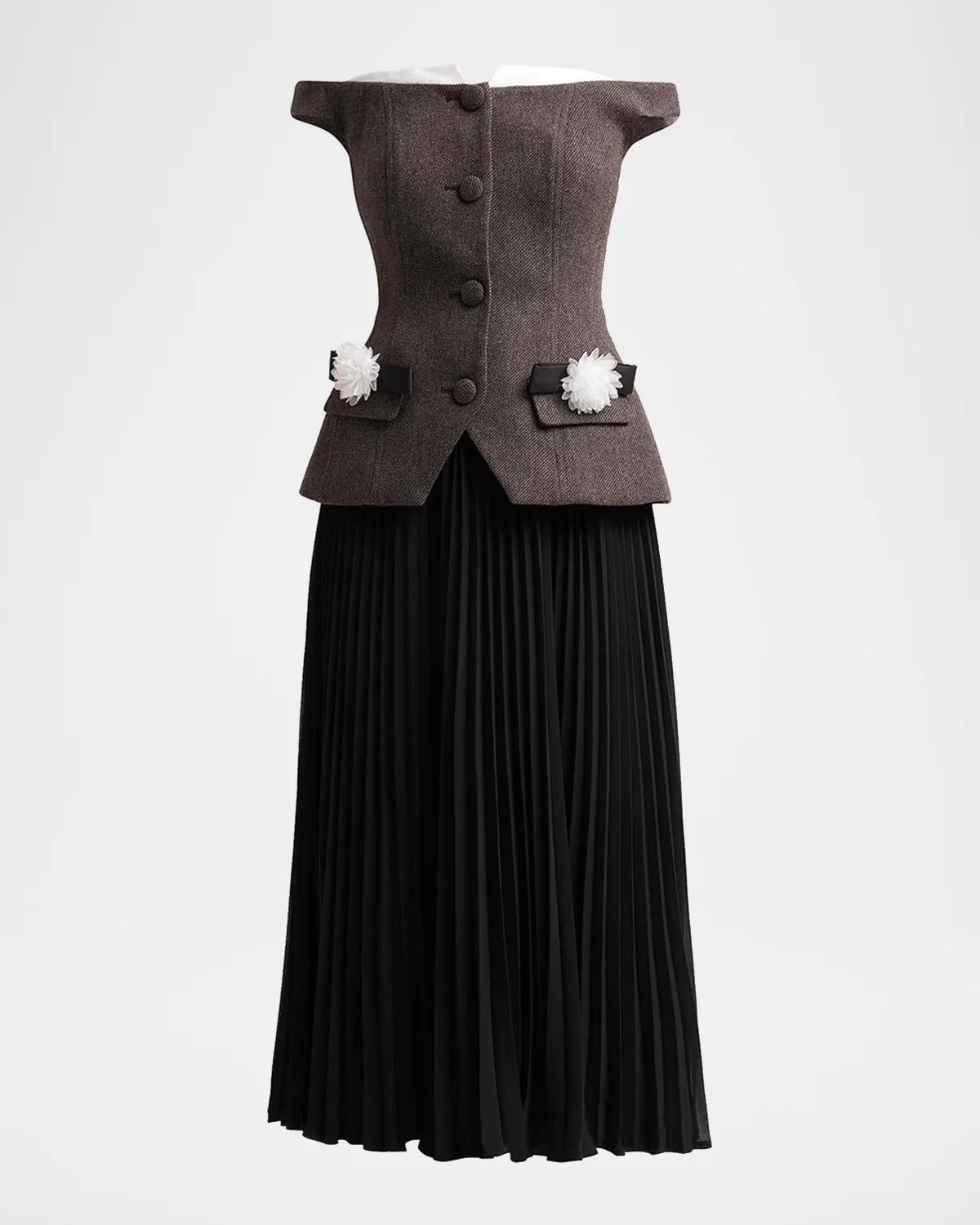 Self-Portrait Off-the-Shoulder Chiffon Midi Dress
