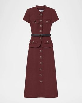 Self-Portrait Peplum Linen-Blend Midi Dress