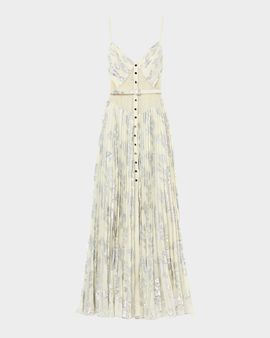 Self-Portrait Pleated Metallic Floral Maxi Dress