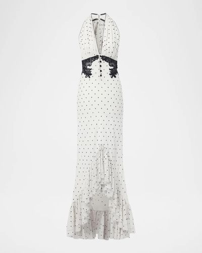 Self-Portrait Polka Dot Halterneck High-Low Maxi Dress