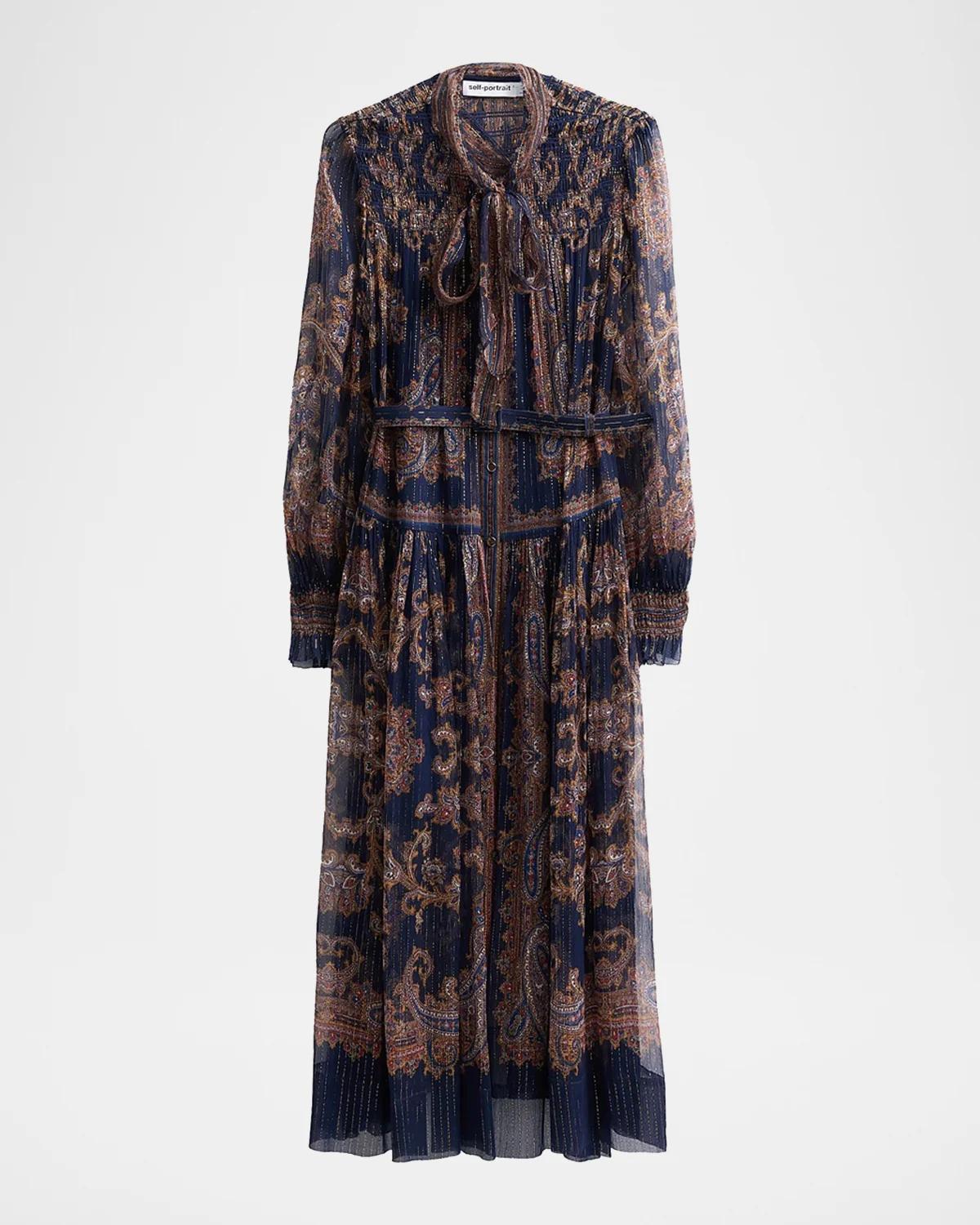 Self-Portrait Printed Georgette Midi Dress