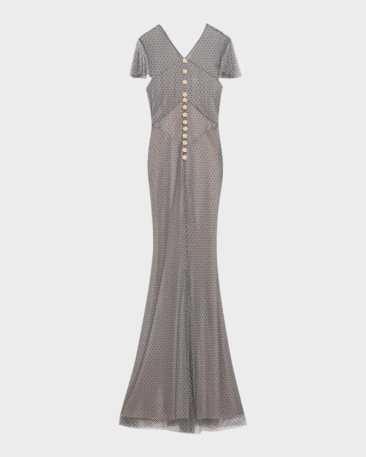 Self-Portrait Rhinestone Fishnet Maxi Dress