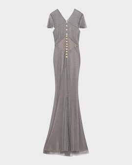 Self-Portrait Rhinestone Fishnet Maxi Dress